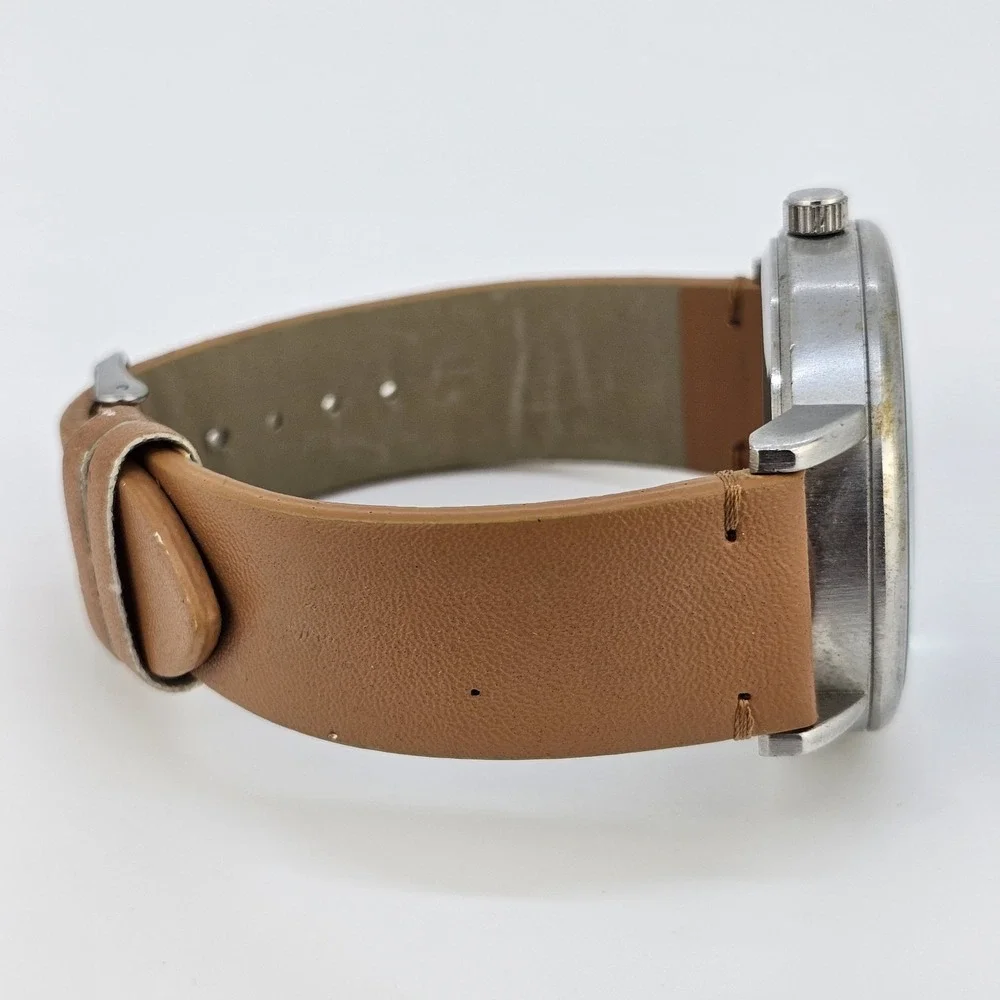 US Polo Assn Men's Watch 46MM Blue Dial Brown Faux Leather Bands New Battery